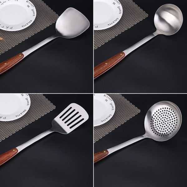 304 Stainless Steel Wooden Handle Kitchenware Home Kitchen Equipment, Style: Fried Spatula - Image 3