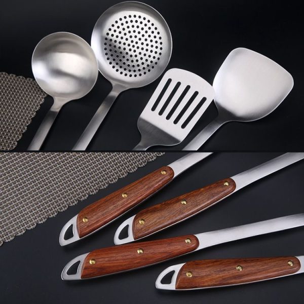 304 Stainless Steel Wooden Handle Kitchenware Home Kitchen Equipment, Style: Fried Spatula - Image 4