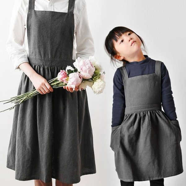 Cotton And Linen Parent-Child Painting Apron Baking Coffee Work Clothes, Size: Adult (Pink) - Image 6