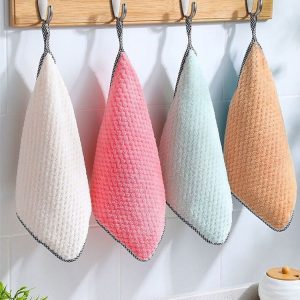 4pcs Hand Towel Hangable Dishcloth Kitchen Rag Non-Stick Oil Absorbent Towel (Color Random Delivery)