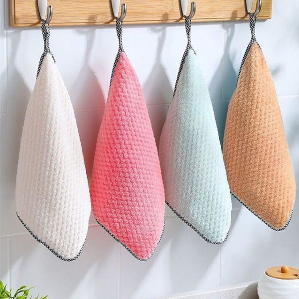 4pcs Hand Towel Hangable Dishcloth Kitchen Rag Non-Stick Oil Absorbent Towel (Color Random Delivery)