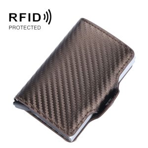 Baellerry K9172 RFID Double Aluminum Box Card Holder Automatic Pop-up Card Holder (Brown)