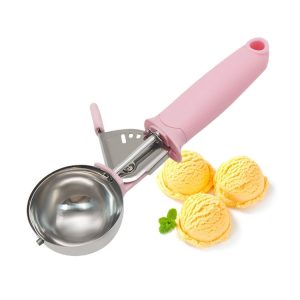 Stainless Steel Spring Ice Cream Scoop Fruit Scooper (Pink)