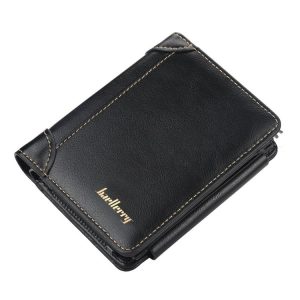 Baellerry D9159 Men Short Tri-Fold Zip Coin Purse Thin Card Holder (Black)