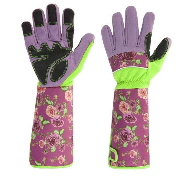Gardening Stab Resistant Print Sleeve Wrist Extended Gloves (Pink)