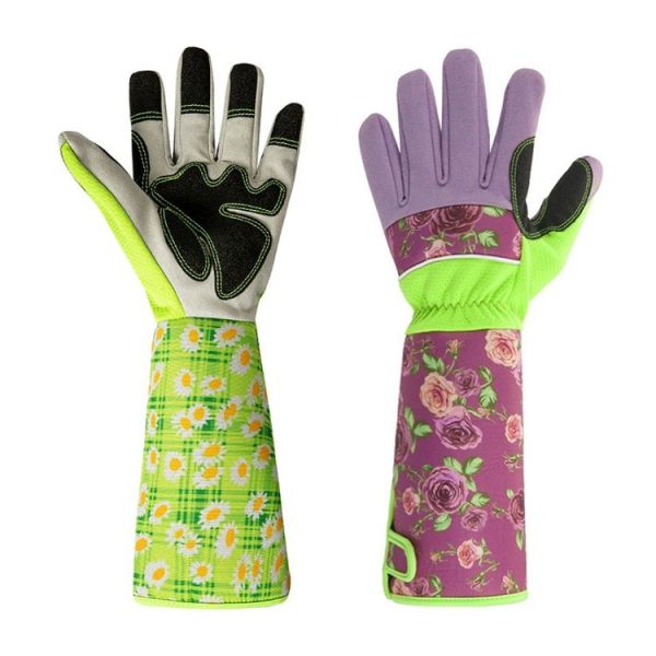 Gardening Stab Resistant Print Sleeve Wrist Extended Gloves (Pink) - Image 2