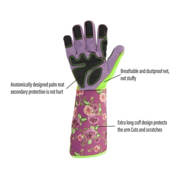 Gardening Stab Resistant Print Sleeve Wrist Extended Gloves (Pink) - Image 3