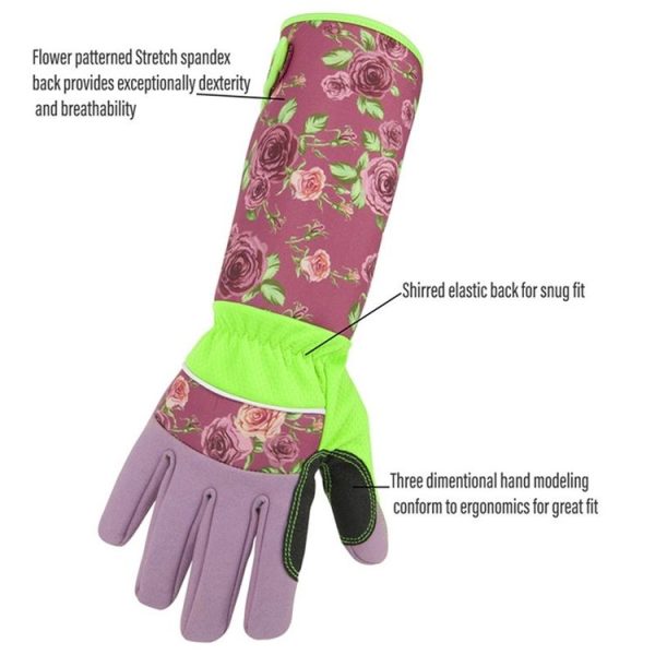 Gardening Stab Resistant Print Sleeve Wrist Extended Gloves (Pink) - Image 4
