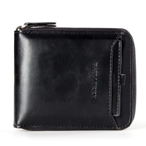 Baellerry D3124 Short PU Leather Wallet Zipper Retro Youth Small Wallet (Black Horizontal)