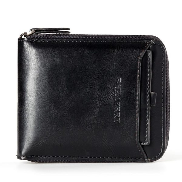 Baellerry D3124 Short PU Leather Wallet Zipper Retro Youth Small Wallet (Black Horizontal)
