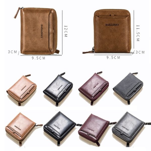 Baellerry D3124 Short PU Leather Wallet Zipper Retro Youth Small Wallet (Black Horizontal) - Image 3