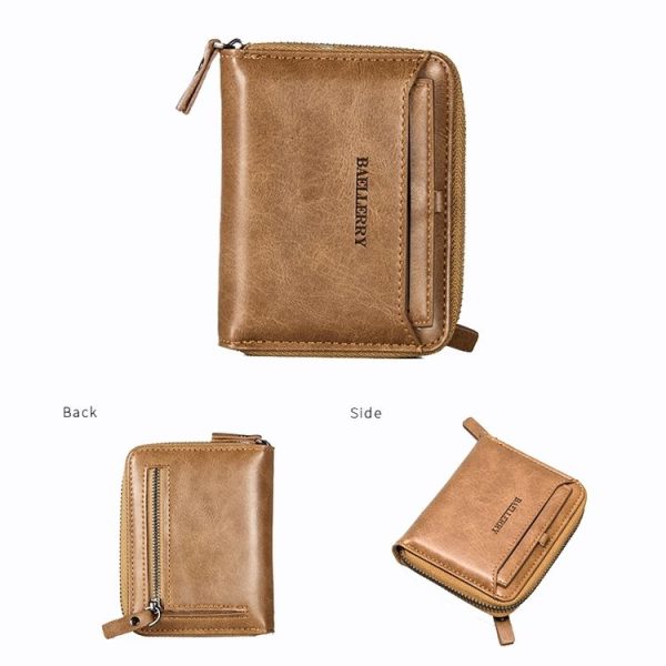 Baellerry D3124 Short PU Leather Wallet Zipper Retro Youth Small Wallet (Black Horizontal) - Image 4