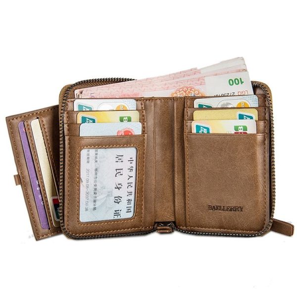 Baellerry D3124 Short PU Leather Wallet Zipper Retro Youth Small Wallet (Black Horizontal) - Image 5