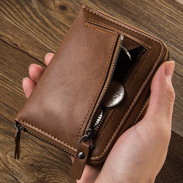 Baellerry D3124 Short PU Leather Wallet Zipper Retro Youth Small Wallet (Black Horizontal) - Image 7