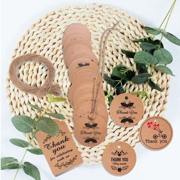 100pcs / Pack Kraft Paper Gift Tag With 20m Hemp Rope (L-12) - Image 2