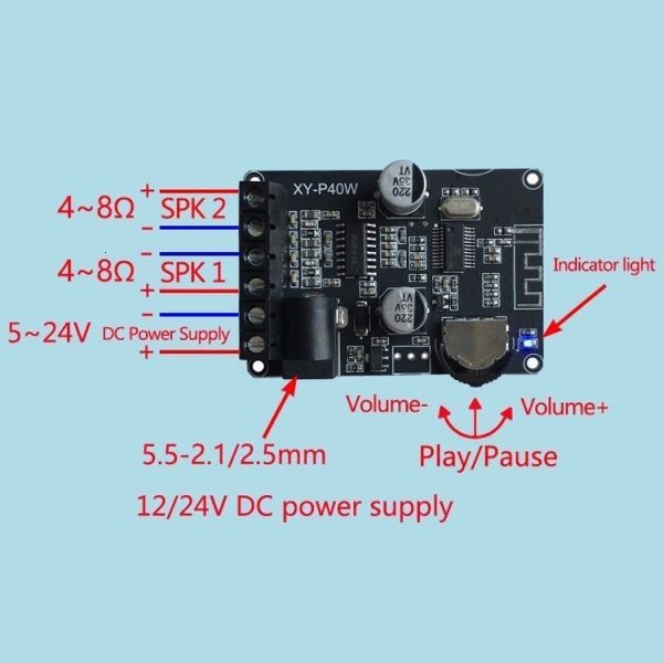 30W / 40W Stereo Bluetooth Power Amplifier Plate 12V / 24V High Power Module With Acrylic Shell - Image 4