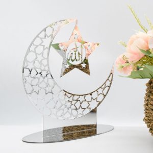 BT007 Ramadan Acrylic Ornament Mirror Sticker Wall Sticker (Silver)