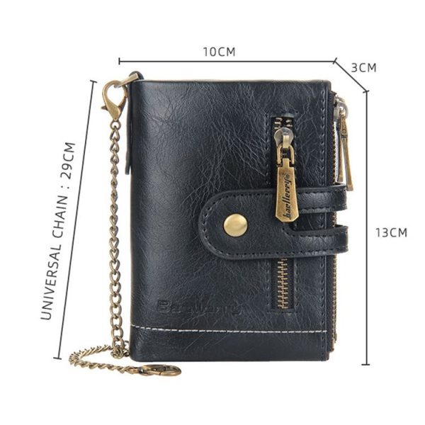 Baellerry Short Wallet Double Zipper Tri-Fold Wallet For Men (Black) - Image 3
