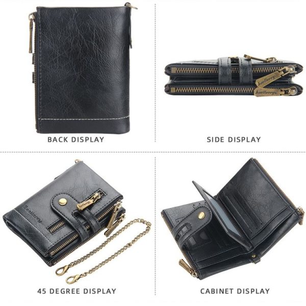 Baellerry Short Wallet Double Zipper Tri-Fold Wallet For Men (Black) - Image 4