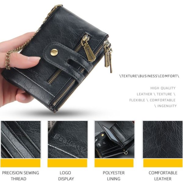 Baellerry Short Wallet Double Zipper Tri-Fold Wallet For Men (Black) - Image 5