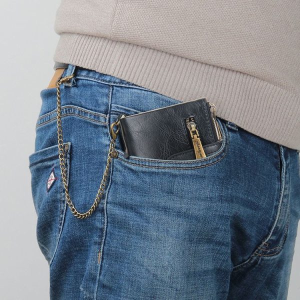 Baellerry Short Wallet Double Zipper Tri-Fold Wallet For Men (Black) - Image 7