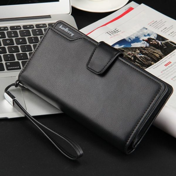 Baellerry Casual Wallet Long Clutch Tri-fold Wallet Multifunctional Phone Bag For Men (Black)