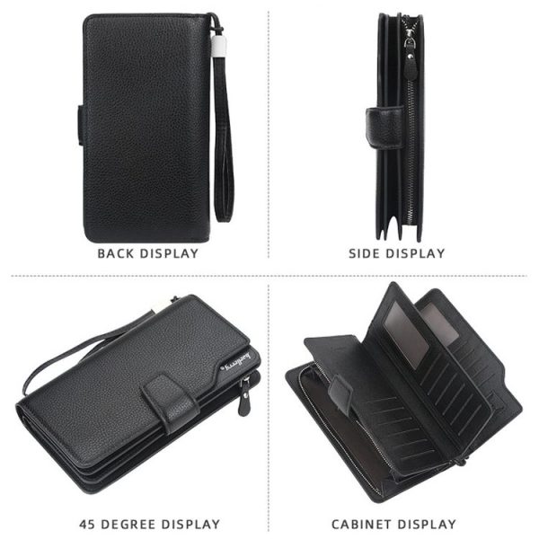 Baellerry Casual Wallet Long Clutch Tri-fold Wallet Multifunctional Phone Bag For Men (Black) - Image 3