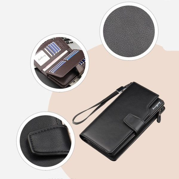 Baellerry Casual Wallet Long Clutch Tri-fold Wallet Multifunctional Phone Bag For Men (Black) - Image 4