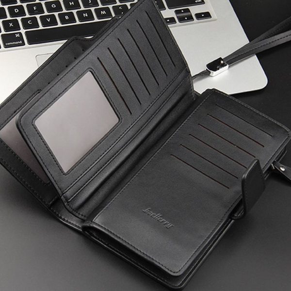 Baellerry Casual Wallet Long Clutch Tri-fold Wallet Multifunctional Phone Bag For Men (Black) - Image 5