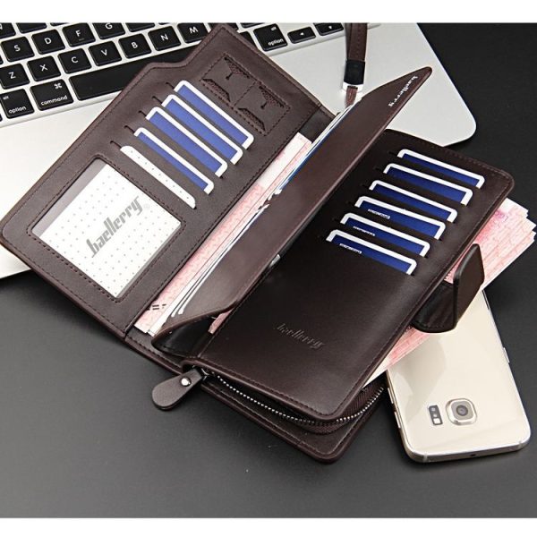Baellerry Casual Wallet Long Clutch Tri-fold Wallet Multifunctional Phone Bag For Men (Black) - Image 7