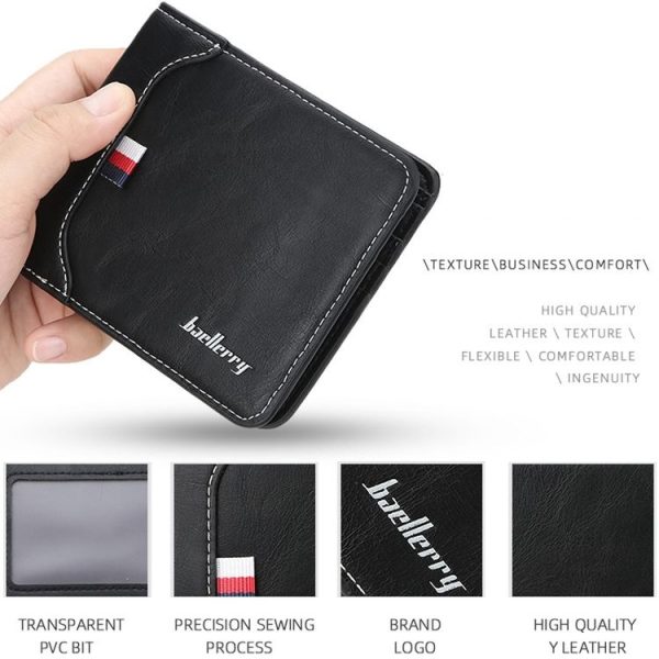 Baellerry Short Wallet Tri-fold Horizontal Coin Purse For Men (Dark Coffee) - Image 4