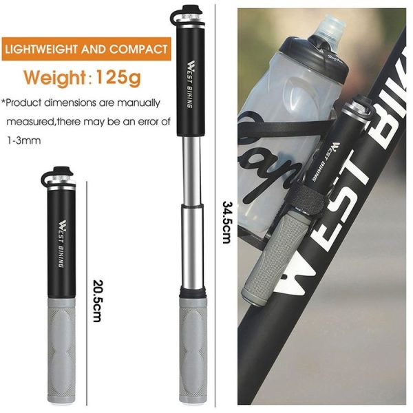 WEST BIKING Mountain Bike Portable High Pressure Rubber Grip Pump (120PSI Black) - Image 3