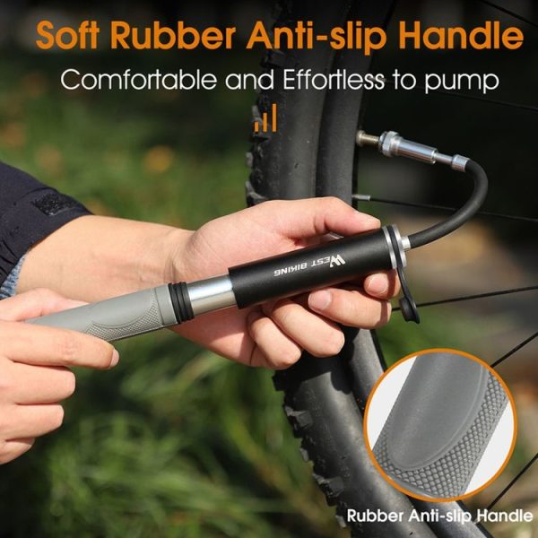 WEST BIKING Mountain Bike Portable High Pressure Rubber Grip Pump (120PSI Black) - Image 6