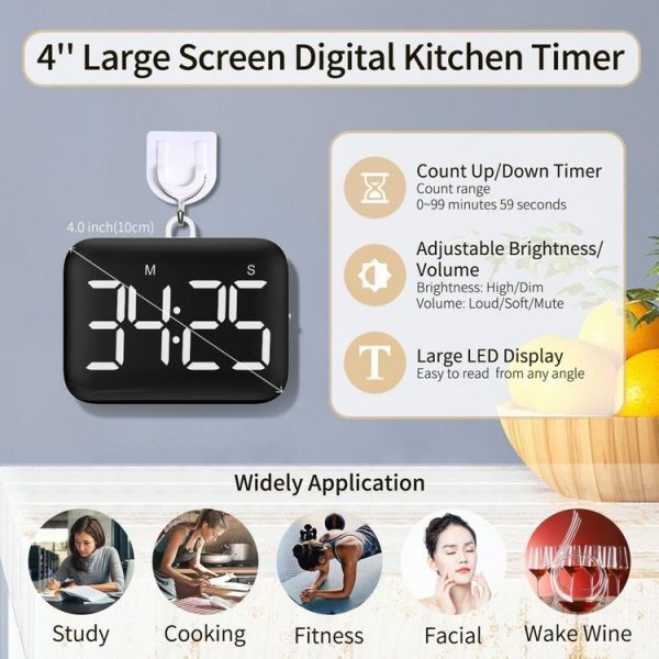Rechargeable Large Screen LCD Electronic Timing Reminder Alarm Clock Kitchen Baking Timer (White) - Image 4