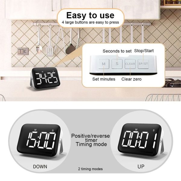 Rechargeable Large Screen LCD Electronic Timing Reminder Alarm Clock Kitchen Baking Timer (White) - Image 5