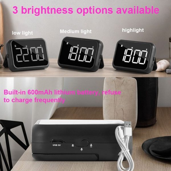 Rechargeable Large Screen LCD Electronic Timing Reminder Alarm Clock Kitchen Baking Timer (White) - Image 6