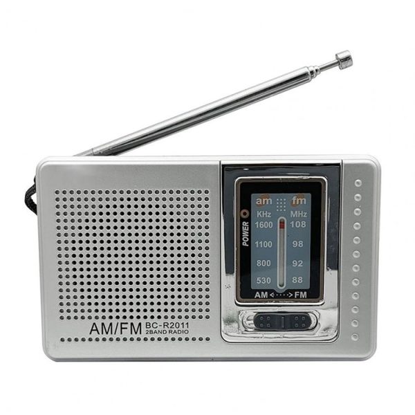 INDIN BC-R2011 AM FM Radio Pocket Mini Wide Reception Telescopic Antenna Radio (Silver Gray) - Image 2