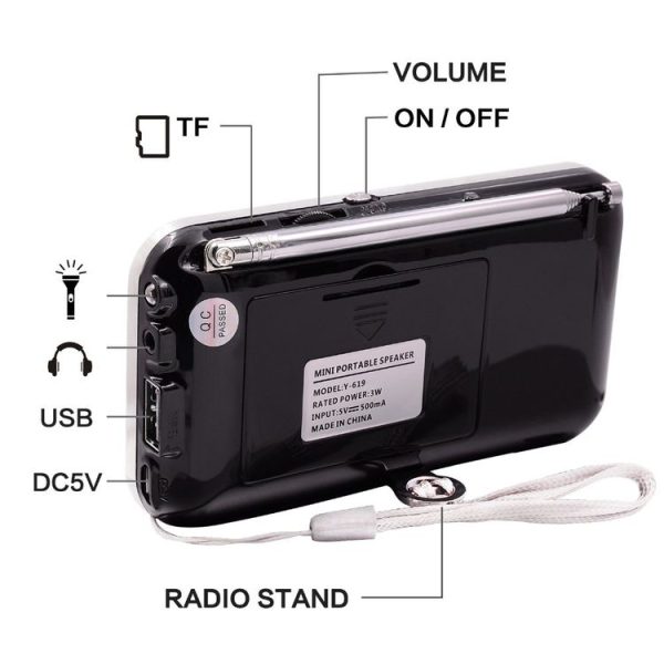 Y-619 FM / AM Mini Radio MP3 Rechargeable Music Player Support TF / SD Card with LED Display (Gold) - Image 4
