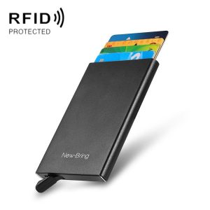 NEWBRING Metal Wallet Automatic Pop-up Anti-degaussing Card Holder, Colour: Black