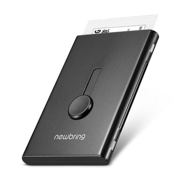 NEWBRING Large Capacity Hand Push Metal Business Card Holder (Black)