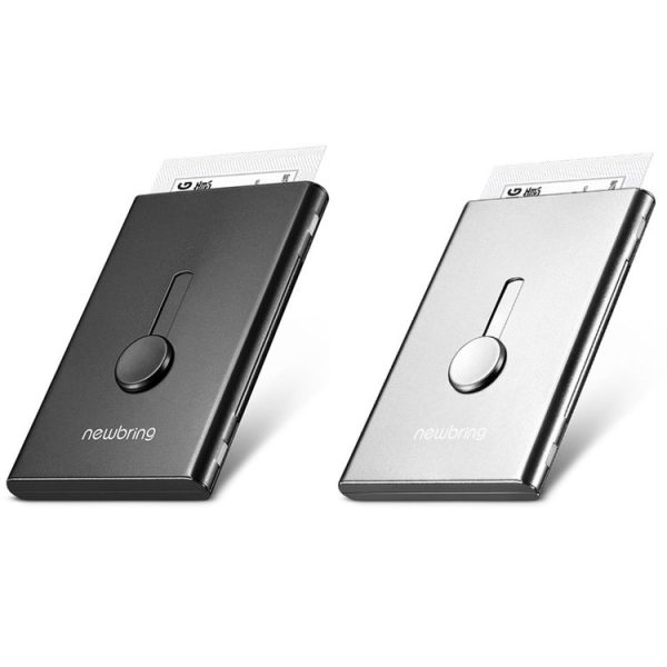 NEWBRING Large Capacity Hand Push Metal Business Card Holder (Black) - Image 2