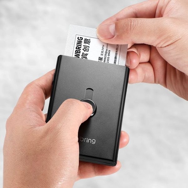 NEWBRING Large Capacity Hand Push Metal Business Card Holder (Black) - Image 5
