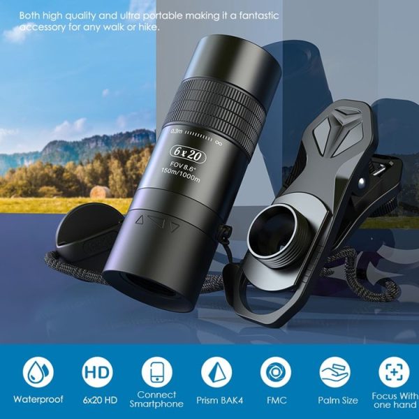 APEXEL 6X 0.3m Closest Focus Telescope Optics Lens Monocular for All Smartphones (Black) - Image 2
