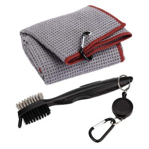 Hook Towel + Club Cleaning Brush Golf Cleaning Set (Grey)