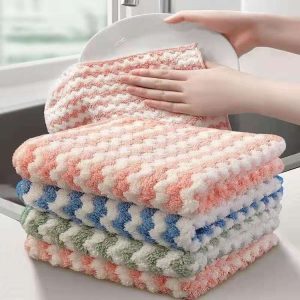 10 PCS Absorbent Wave Dish Cloth Rag Non-stick Oil Coral Velvet Dish Towel Random Color (25 x 25cm)