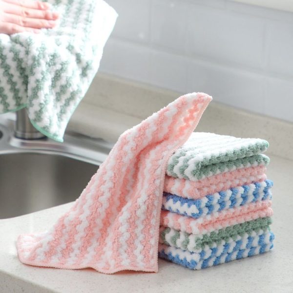 10 PCS Absorbent Wave Dish Cloth Rag Non-stick Oil Coral Velvet Dish Towel Random Color (25 x 25cm) - Image 2