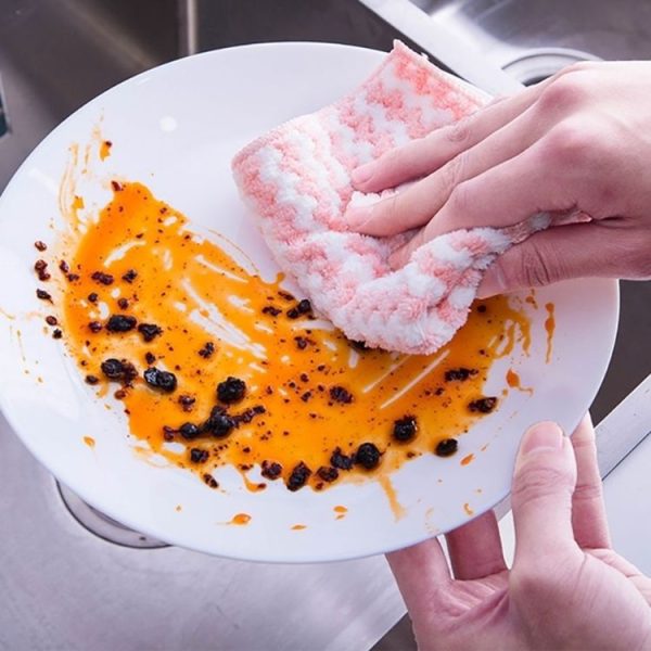 10 PCS Absorbent Wave Dish Cloth Rag Non-stick Oil Coral Velvet Dish Towel Random Color (25 x 25cm) - Image 6
