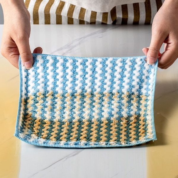 10 PCS Absorbent Wave Dish Cloth Rag Non-stick Oil Coral Velvet Dish Towel Random Color (25 x 25cm) - Image 7