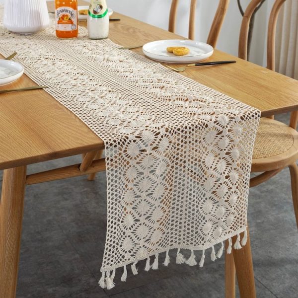 Widened And Stitched Rustic Knitted Hollow Tablecloth, Size: 30x280cm (Phoenix Double Stitching)