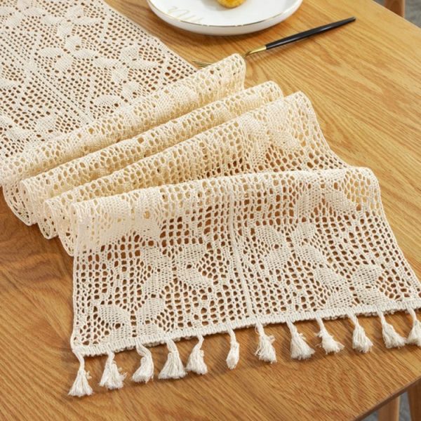 Widened And Stitched Rustic Knitted Hollow Tablecloth, Size: 30x280cm (Phoenix Double Stitching) - Image 4